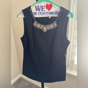 CAbi Black Sleeveless Top with Embellished Neckline